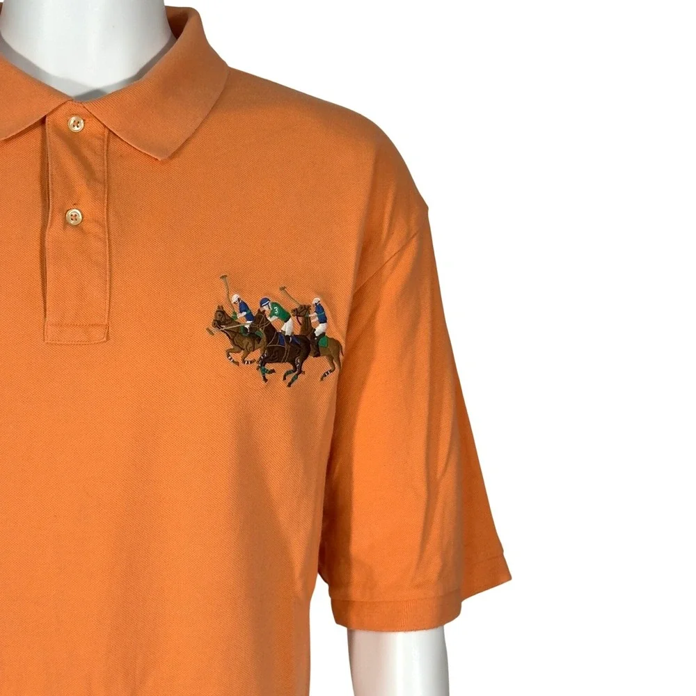 Polo Ralph Lauren Polo Shirt Mens 3XLT Orange Excellent Triple Pony Big Tall Y2K